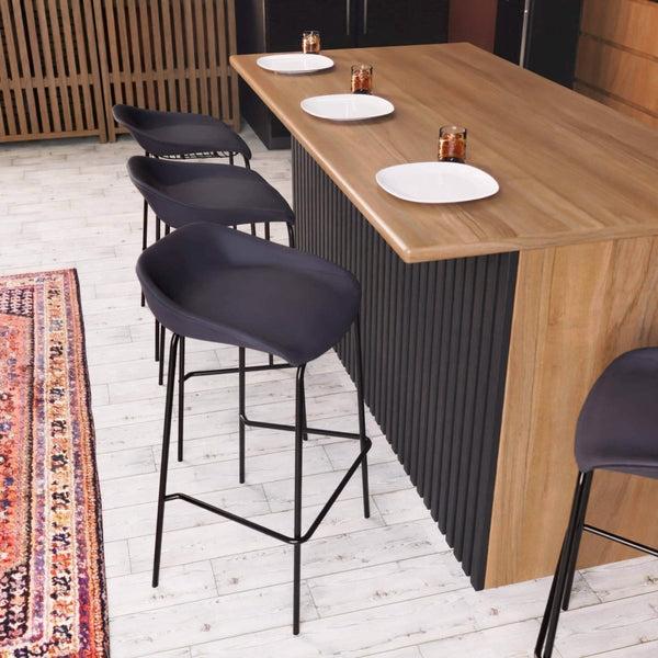 Leisure Mod Servos Modern Barstool With Upholstered Leather Seat And Powder Coated Iron Frame