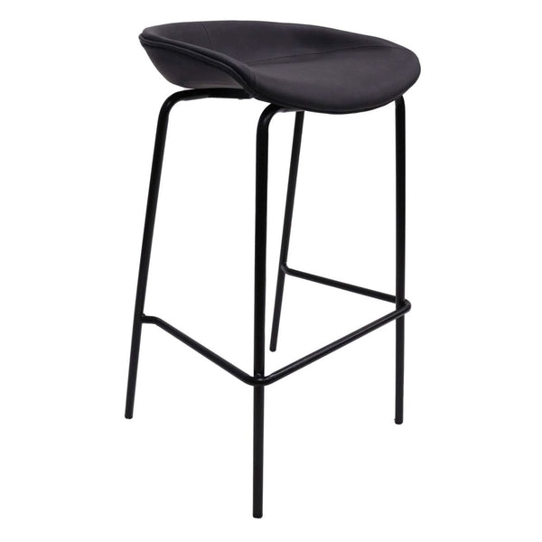 leisure mod Servos Modern Barstool with Upholstered Leather Seat and Powder Coated Iron Frame