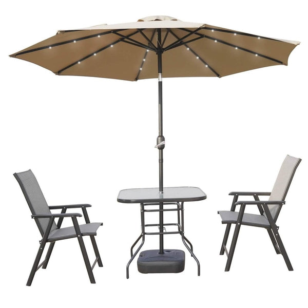Leisure Mod Sierra 9' Outdoor Patio Tilt Market Umbrella With Solar LED Lights