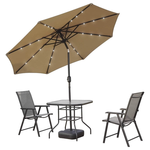 Leisure Mod Sierra 9' Outdoor Patio Tilt Market Umbrella With Solar LED Lights