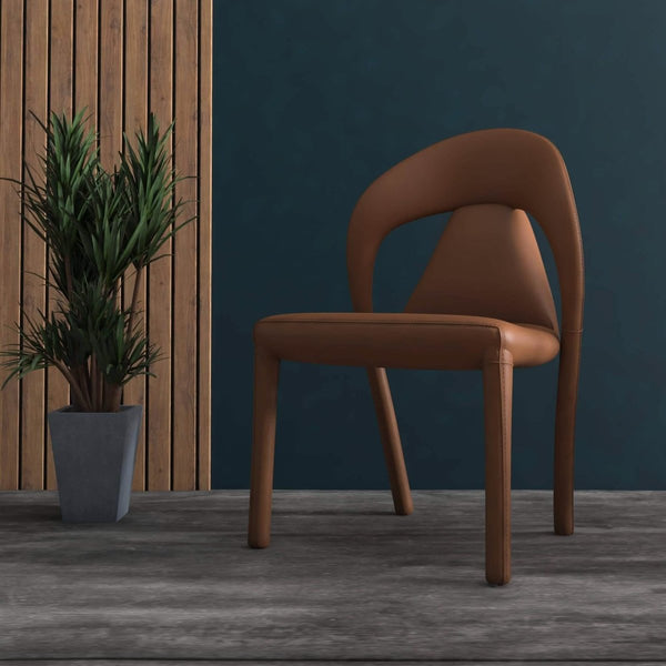 Leisure Mod Solace Series Dining Chair Upholstered In Leather With Steel Legs And An Open Back Design
