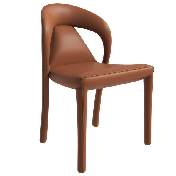 leisure mod Solace Series Dining Chair Upholstered in Leather with Steel Legs and an Open Back Design