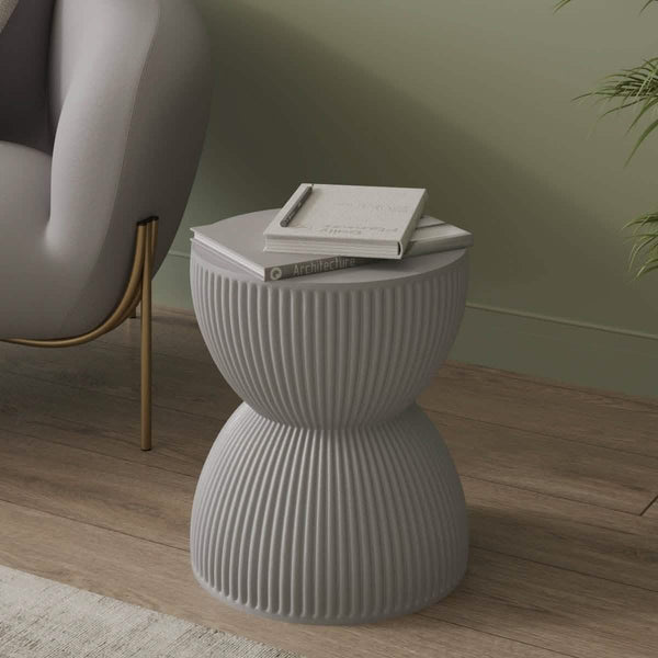 Leisure Mod Spire 15" Wide Round Side Fiberstone Table With Hourglass Design