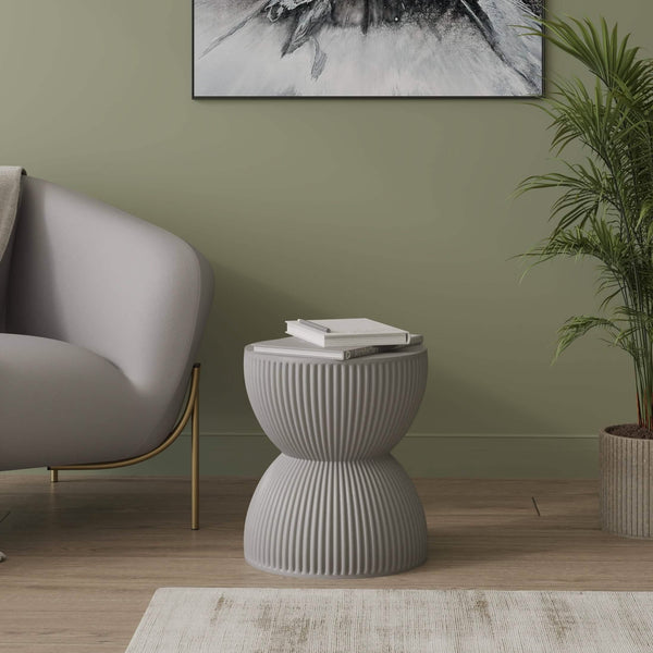 Leisure Mod Spire 15" Wide Round Side Fiberstone Table With Hourglass Design