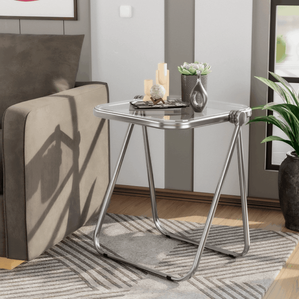 Leisure Mod Square Folding Side Table With Plastic Tabletop And Iron Frame