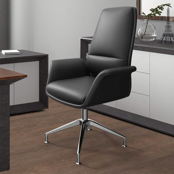 Leisure Mod Summit Office Chair In Leather And Aluminum Frame With Adjustable Height And Swivel