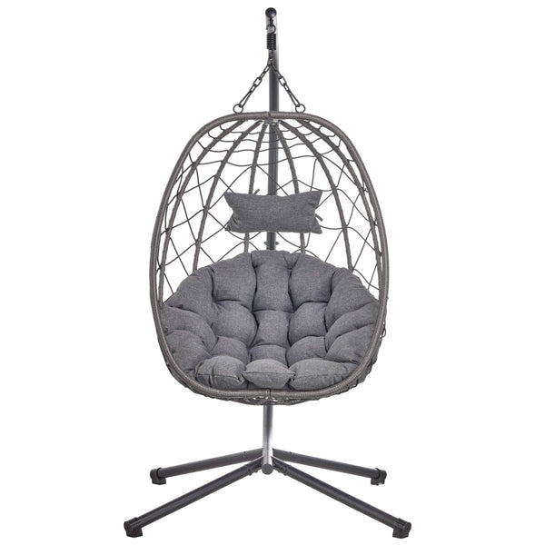 Leisure Mod Summit Outdoor Single Person Egg Swing Chair In Grey/Black/Brown Steel Frame With Removable Cushions