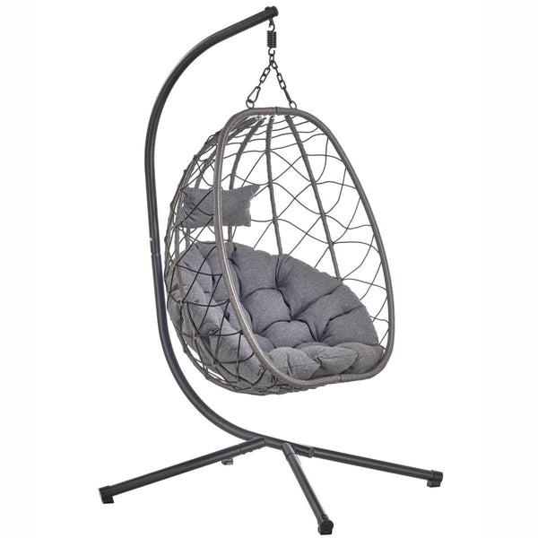 leisure mod Summit Outdoor Single Person Egg Swing Chair in Grey/Black/Brown Steel Frame With Removable Cushions leisure mod Summit Outdoor Single Person Egg Swing Chair in Grey/Black/Brown Steel Frame With Removable Cushions