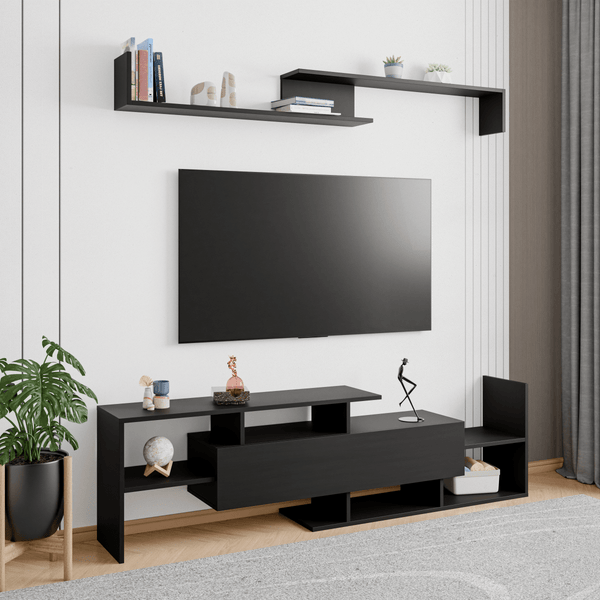 Leisure Mod Surrey Modern TV Stand With MDF Shelves And Bookcase For Living Room