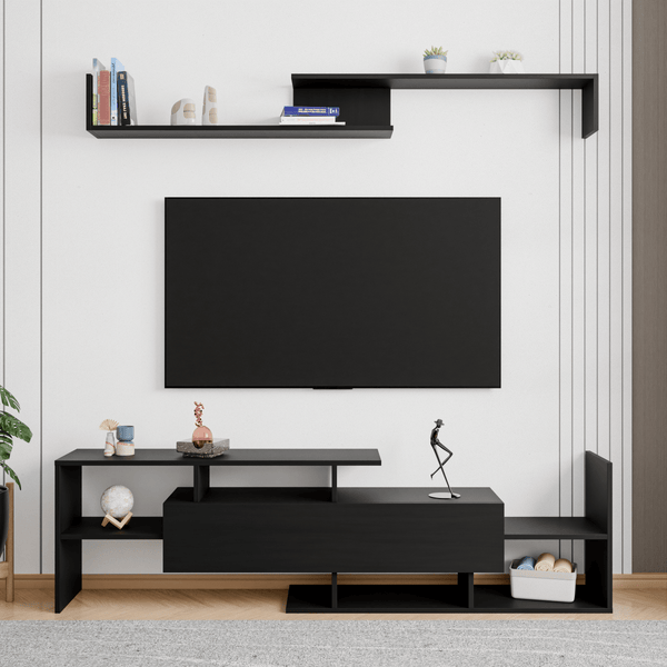 Leisure Mod Surrey Modern TV Stand With MDF Shelves And Bookcase For Living Room