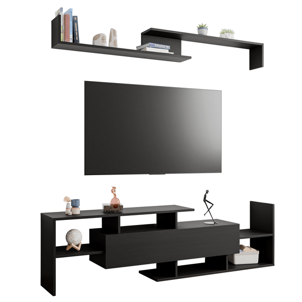 Leisure Mod Surrey Modern TV Stand With MDF Shelves And Bookcase For Living Room