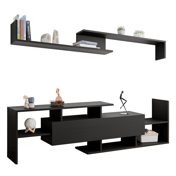 leisure mod Surrey Modern TV Stand with MDF Shelves and Bookcase for Living Room
