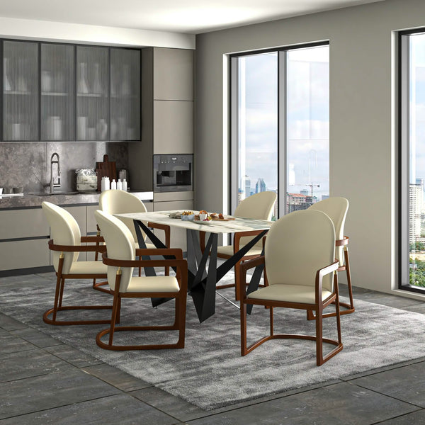 Leisure Mod Svelta Dining Chair In Upholstered Leather Accent Arm Chair And Rubberwood Frame And Legs