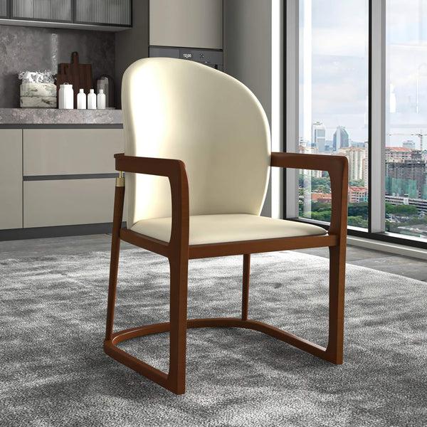 Leisure Mod Svelta Dining Chair In Upholstered Leather Accent Arm Chair And Rubberwood Frame And Legs