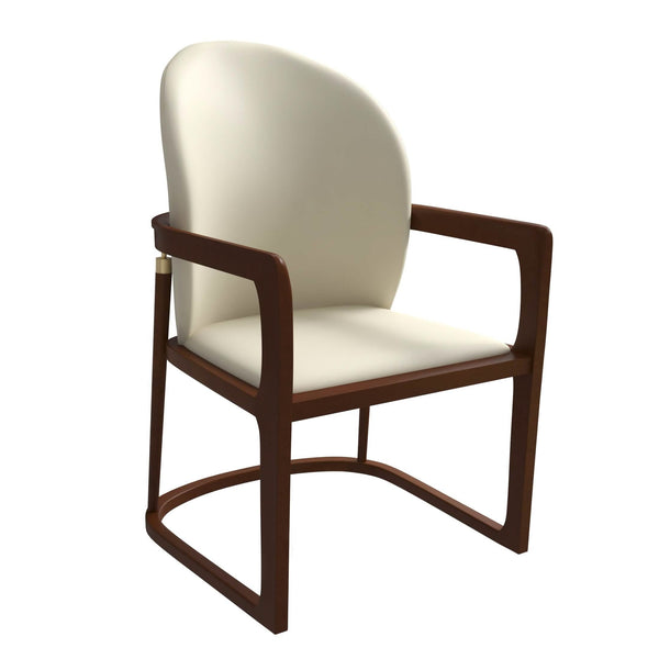 leisure mod Svelta Dining Chair in Upholstered Leather Accent Arm Chair and Rubberwood Frame and Legs