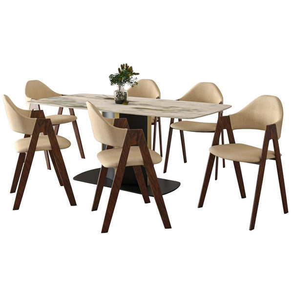leisure mod Sylva 7-Piece Dining Set with Rectangular Sintered Stone Dining Table and 6 Upholstered Dining Chairs