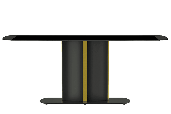 Leisure Mod Sylva Rectangular Dining Table With Glass/Sintered Stone Tabletop In Black And Gold Steel Base