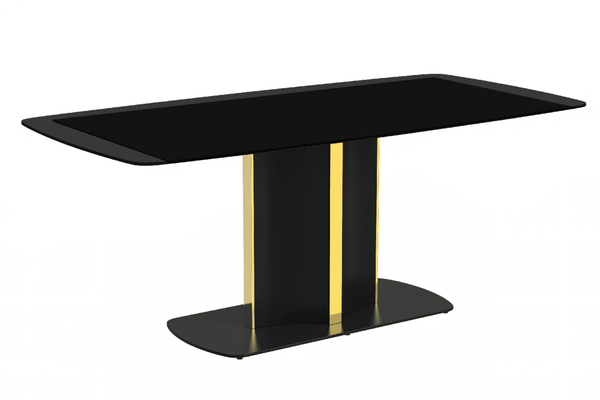 leisure mod Sylva Rectangular Dining Table with Glass/Sintered Stone Tabletop in Black and Gold Steel Base leisure mod Sylva Rectangular Dining Table with Glass/Sintered Stone Tabletop in Black and Gold Steel Base