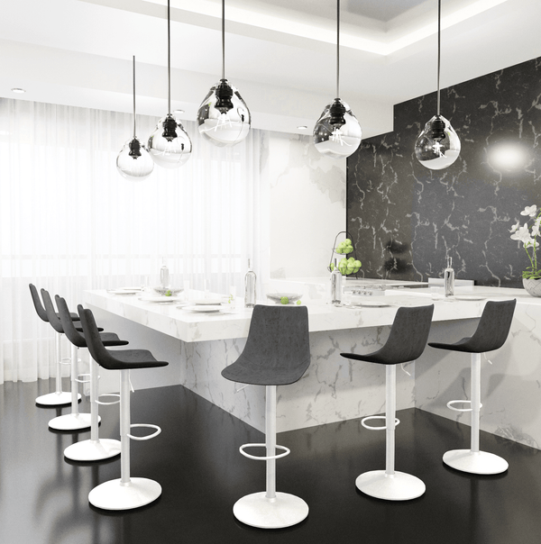 Leisure Mod Tilbury Adjustable Height Bar Stool With Leather Upholstery In White Iron With Footrest