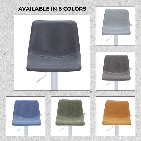 Leisure Mod Tilbury Adjustable Height Bar Stool With Leather Upholstery In White Iron With Footrest