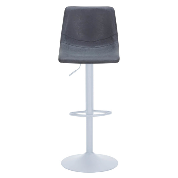 Leisure Mod Tilbury Adjustable Height Bar Stool With Leather Upholstery In White Iron With Footrest