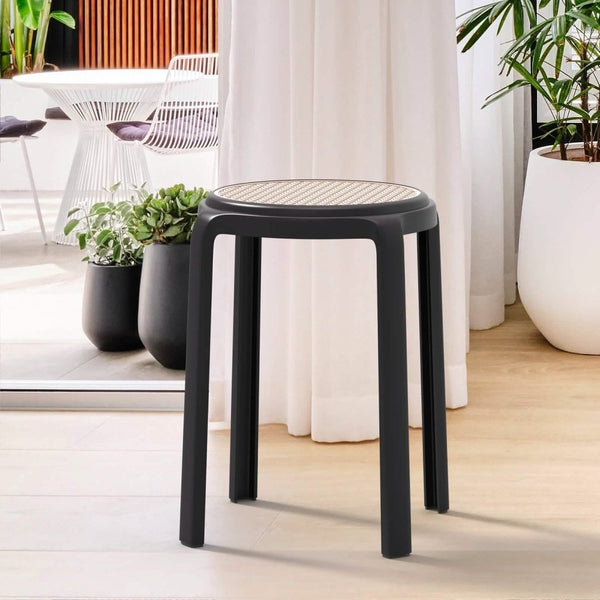 Leisure Mod Tresse Mid-Century Modern Stackable Round Plastic Dining Stool For Kitchen And Dining Room