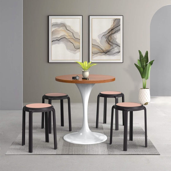 Leisure Mod Tresse Mid-Century Modern Stackable Round Plastic Dining Stool For Kitchen And Dining Room