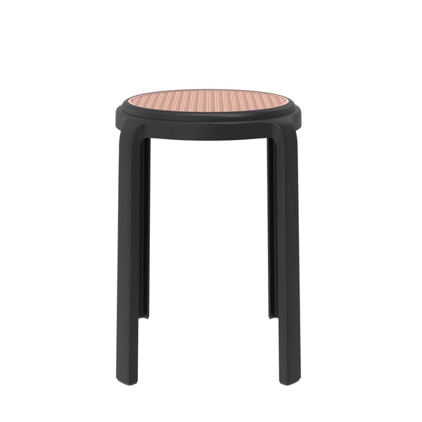 Leisure Mod Tresse Mid-Century Modern Stackable Round Plastic Dining Stool For Kitchen And Dining Room