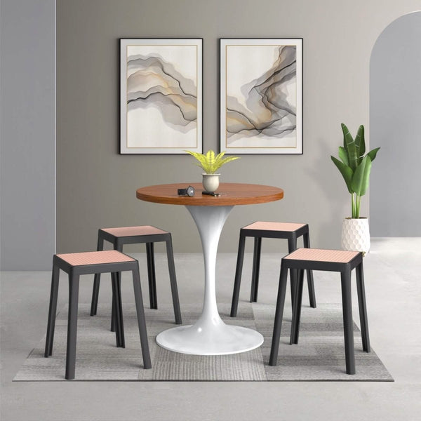 Leisure Mod Tresse Mid-Century Modern Stackable Square Plastic Dining Stool With Wicker Top