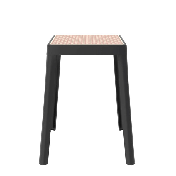 Leisure Mod Tresse Mid-Century Modern Stackable Square Plastic Dining Stool With Wicker Top