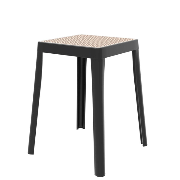 leisure mod Tresse Mid-Century Modern Stackable Square Plastic Dining Stool with Wicker Top