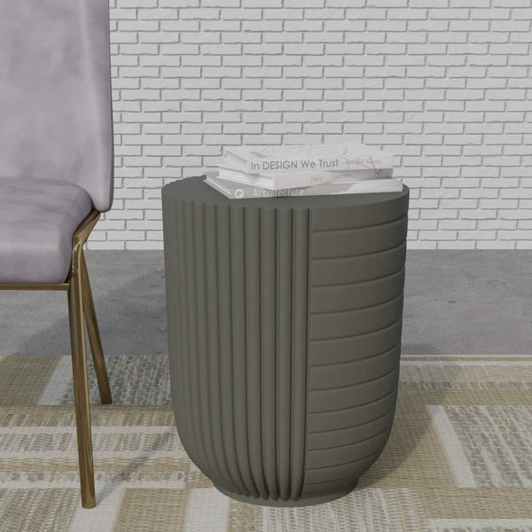 Leisure Mod Trove 14" Wide Round Side Fiberstone Table With Ribbed Design