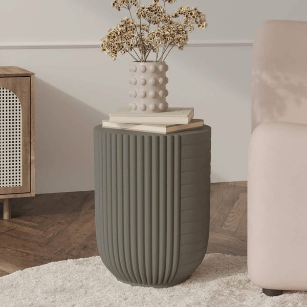 Leisure Mod Trove 14" Wide Round Side Fiberstone Table With Ribbed Design