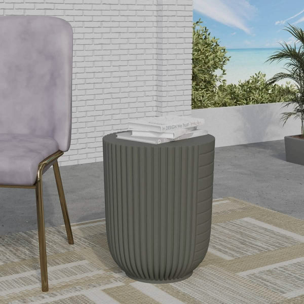 Leisure Mod Trove 14" Wide Round Side Fiberstone Table With Ribbed Design