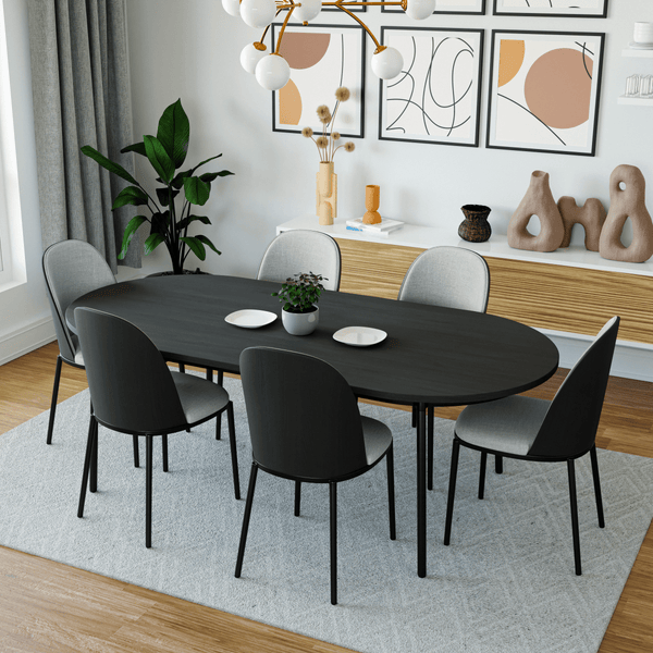 Leisure Mod Tule Modern Oval Dining Table With MDF Tabletop And Black Steel Legs