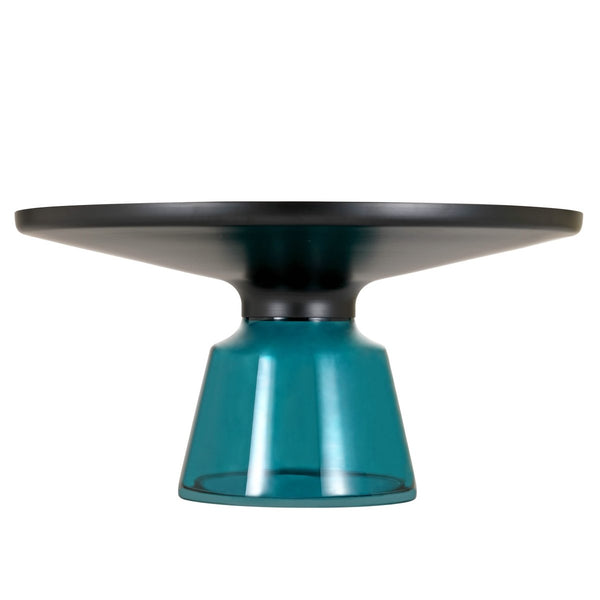 Leisure Mod Tully 30-Inch Round Glass/Stone Coffee Table With Iron Rim Frame And Glass Base