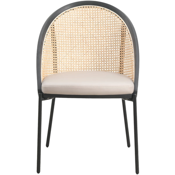 Leisure Mod Urbane Dining Chair With Vinyl Fabric Seat And Wicker/Vinyl Backrest In Black Stainless Steel