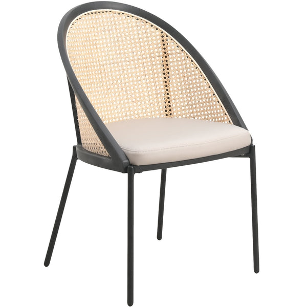 leisure mod Urbane Dining Chair with Vinyl Fabric Seat and Wicker/Vinyl Backrest in Black Stainless Steel