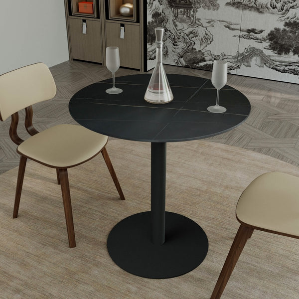 Leisure Mod Vail Collection Dining Table Black/Gold Base With 27"/36" Round Stone Top