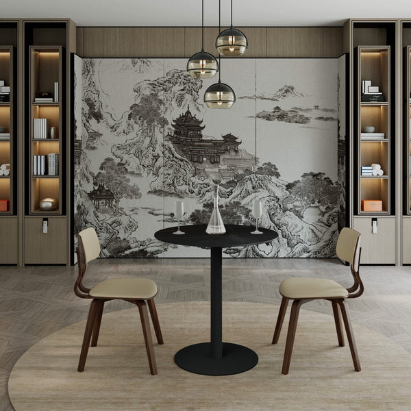 Leisure Mod Vail Collection Dining Table Black/Gold Base With 27"/36" Round Stone Top