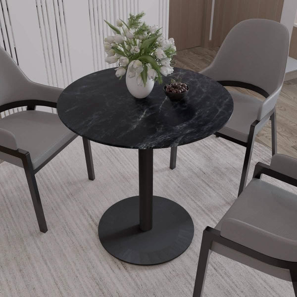 Leisure Mod Vail Collection Dining Table Black/Gold Base With 27"/36" Round Black MDF Top