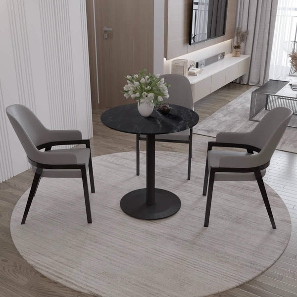 Leisure Mod Vail Collection Dining Table Black/Gold Base With 27"/36" Round Black MDF Top