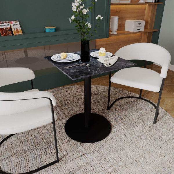 Leisure Mod Vail Collection Dining Table Black/Gold Round Base With 24" Square Black MDF Top
