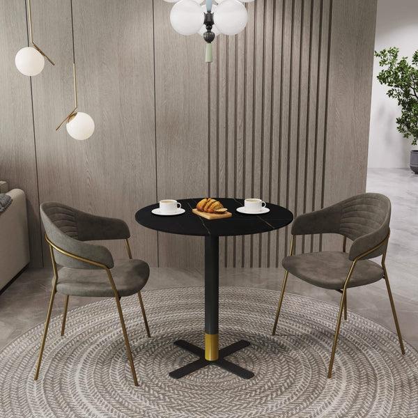 Leisure Mod Vail Collection Dining Table Black/Gold X Base With 27"/36" Round Black Stone Top