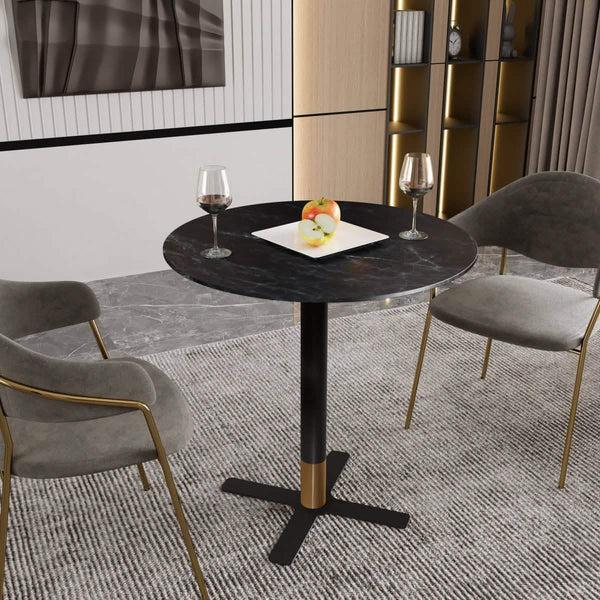 Leisure Mod Vail Collection Dining Table Black/Gold X Base With 27"/36" Round Black MDF Top