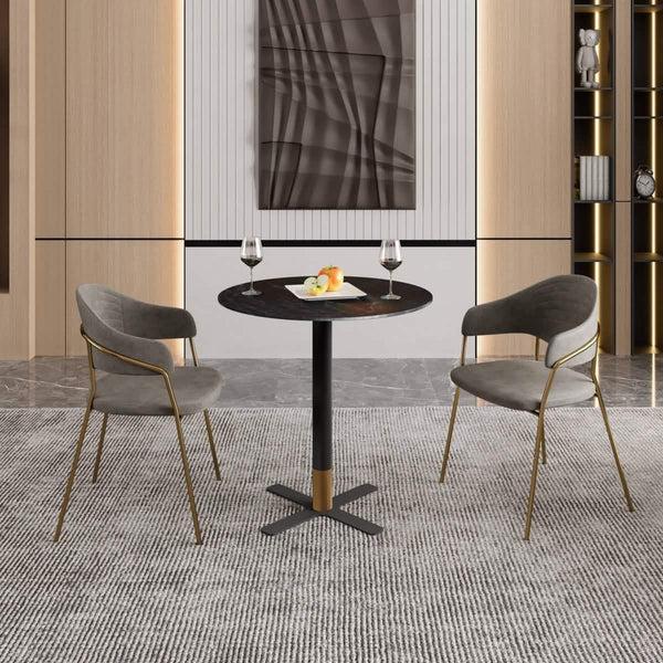 Leisure Mod Vail Collection Dining Table Black/Gold X Base With 27"/36" Round Black MDF Top