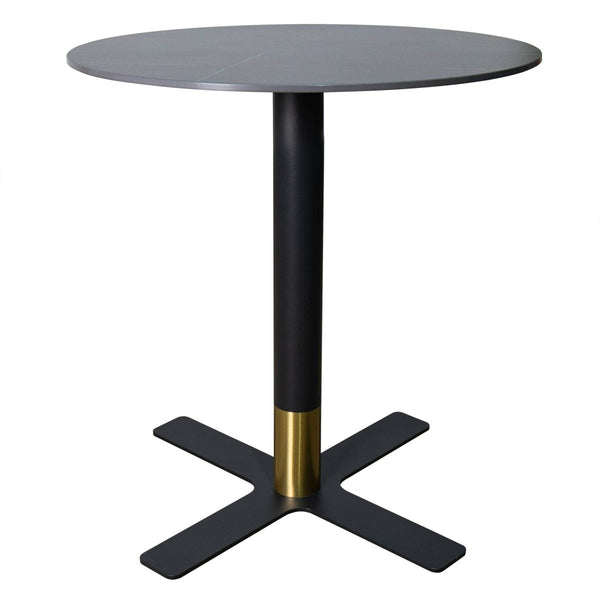 leisure mod Vail Collection Dining Table Black/Gold X Base With 27"/36" Round Black Stone Top