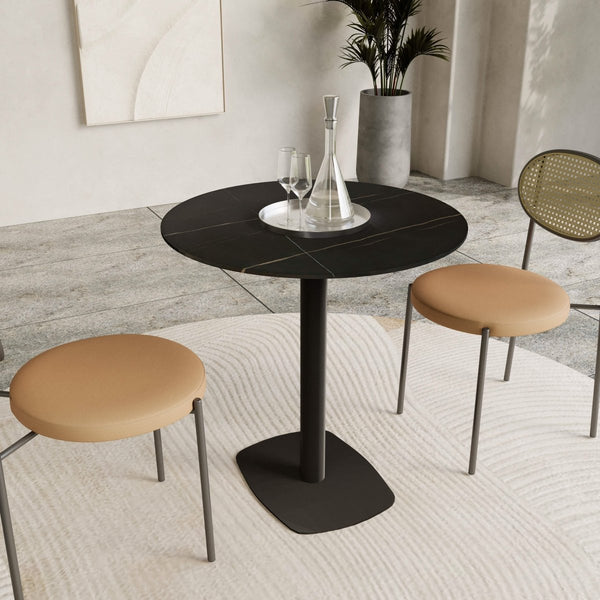 Leisure Mod Vail Collection Dining Table Black Rectangle Base With 27"/36" Round Stone Top