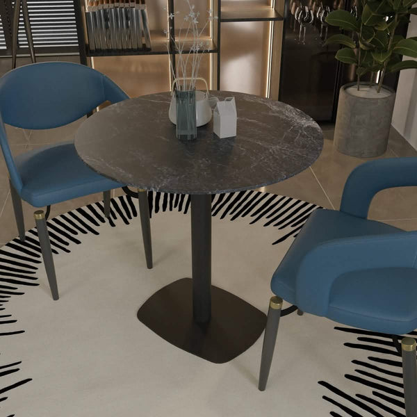 Leisure Mod Vail Collection Dining Table Black Rectangle Base With 27"/36" Round Dark Brown MDF Top