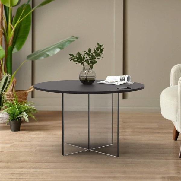 Leisure Mod Valore Side Table With Round MDF Tabletop And Sturdy Acrylic Cross Base